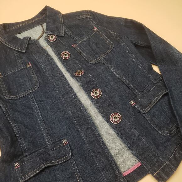 Luii Anthropologie Womens Denim Jacket Big Buttons Cargo Pockets Size Medium - Picture 3 of 10